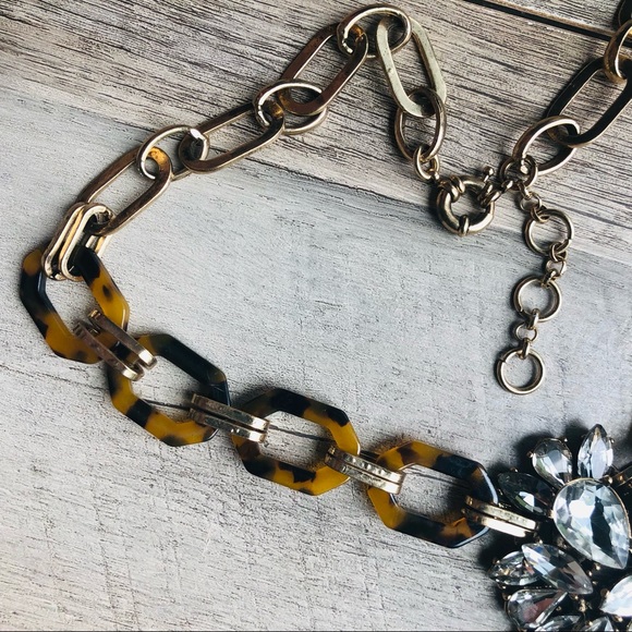 Vintage Tortoiseshell Large Link Necklace w/ faux Diamonds, Preppy Y2K, Wedding - Picture 8 of 8